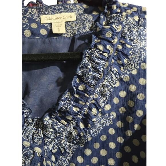 Coldwater Creek Navy Blue‎ Sheer Polka Dot Blouse Size 16/XL - Picture 5 of 6